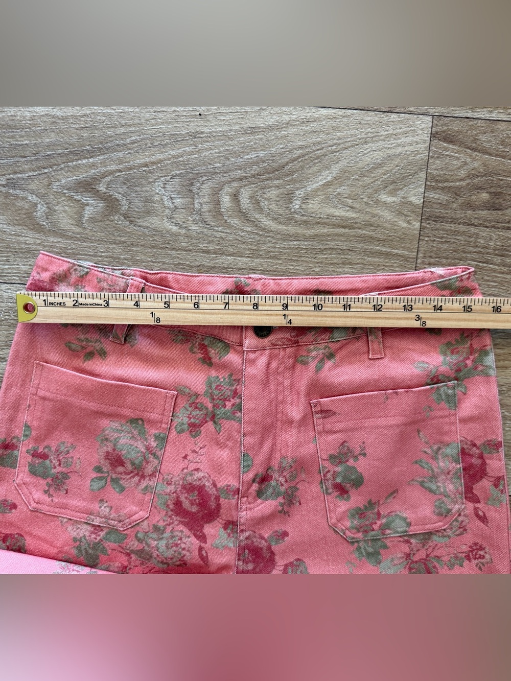 Pink Floral Wide-Leg Ankle Denim Pants by Entro NWT Size Large - Picture 7 of 13